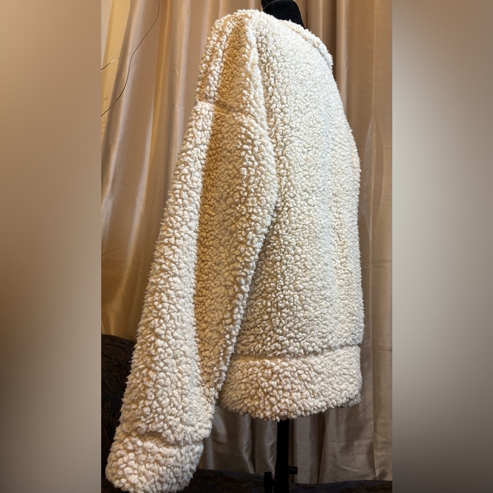 Cream Fluffy Teddy Jacket with High Neck - Picture 4 of 6